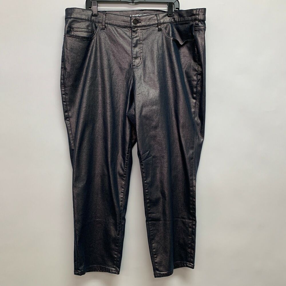 Lands' End Women's Ankle Pants Size 22W Shimmery Blue High‎ Rise Slim Leg NWT